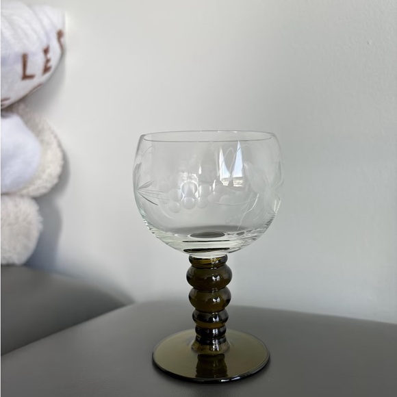 German Roemer Etched Glassware Grapes Pattern Set of 3 Crystal Glass - Picture 2 of 6